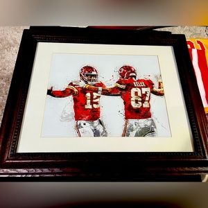 18x20 framed Canvas Print of Mahomes and Kelce KC Chiefs Super Bowl Champions